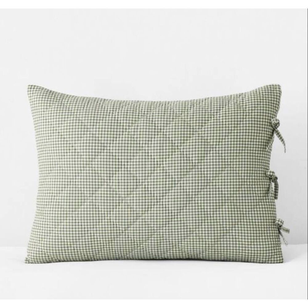 New The Company Store Green  Gingham Quilted Cotton Standard Shams (Set of 2)